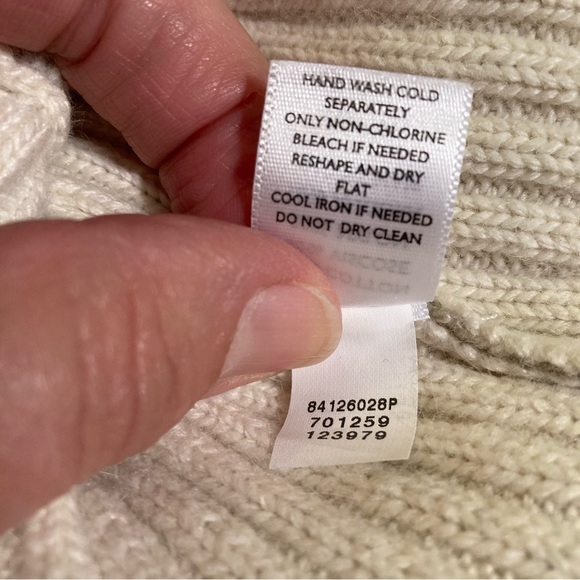 J-Jill L Petite Angora Blend Ribbed Turtleneck Sweater Cream/Gray/Green - Picture 9 of 9